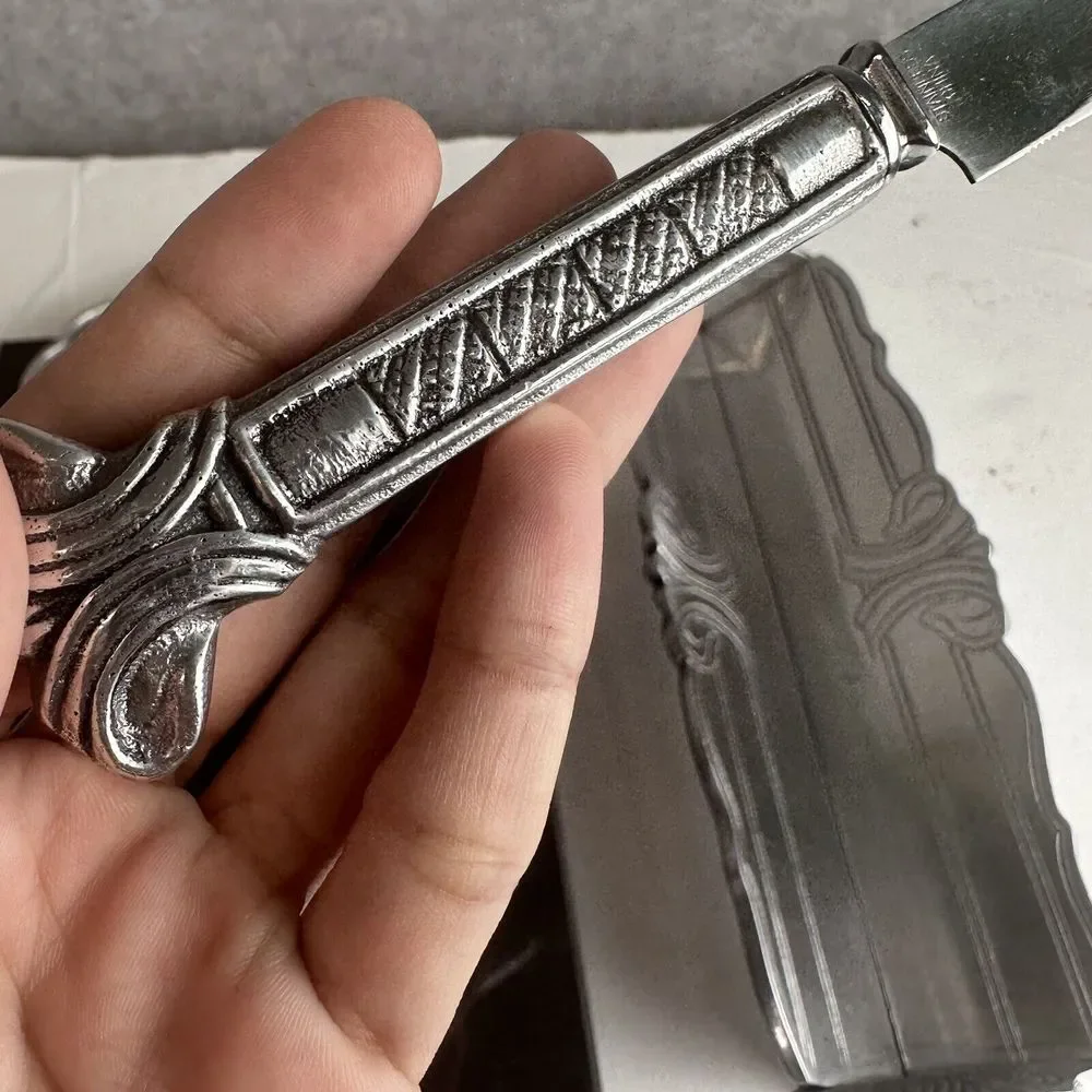 ARTHUR COURT‎ CHEESE/CRACKER KNIFE 3 SET Art Nouveau Design MARBLE 12X6 With Box